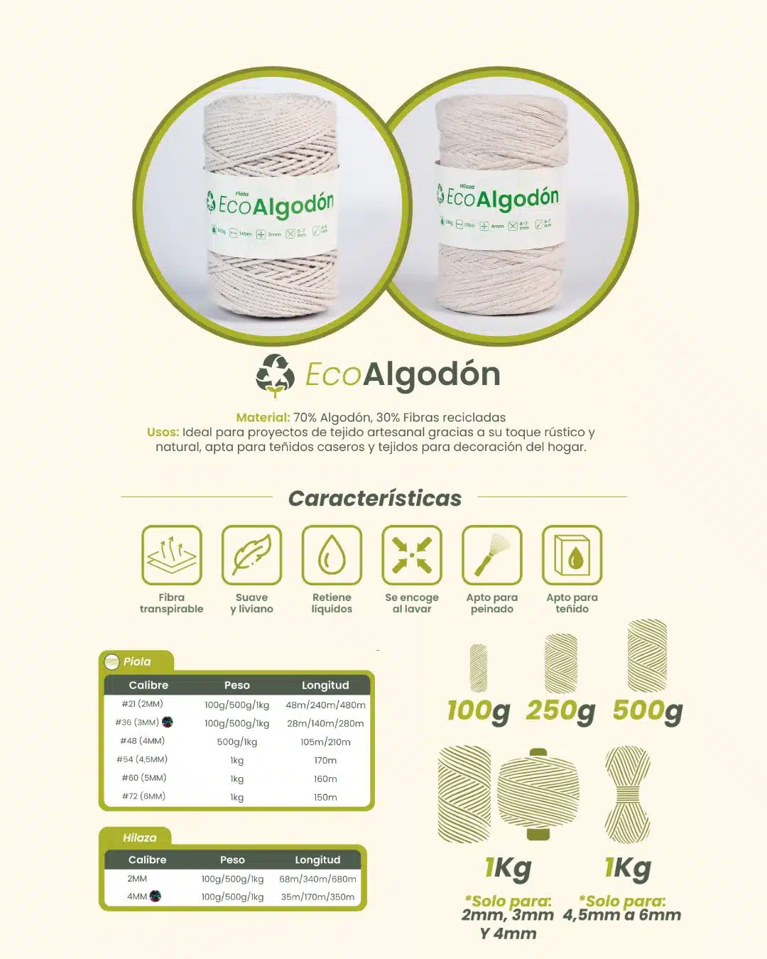 Hilaza Eco-Algodón 4mm x500g - Imagen 3